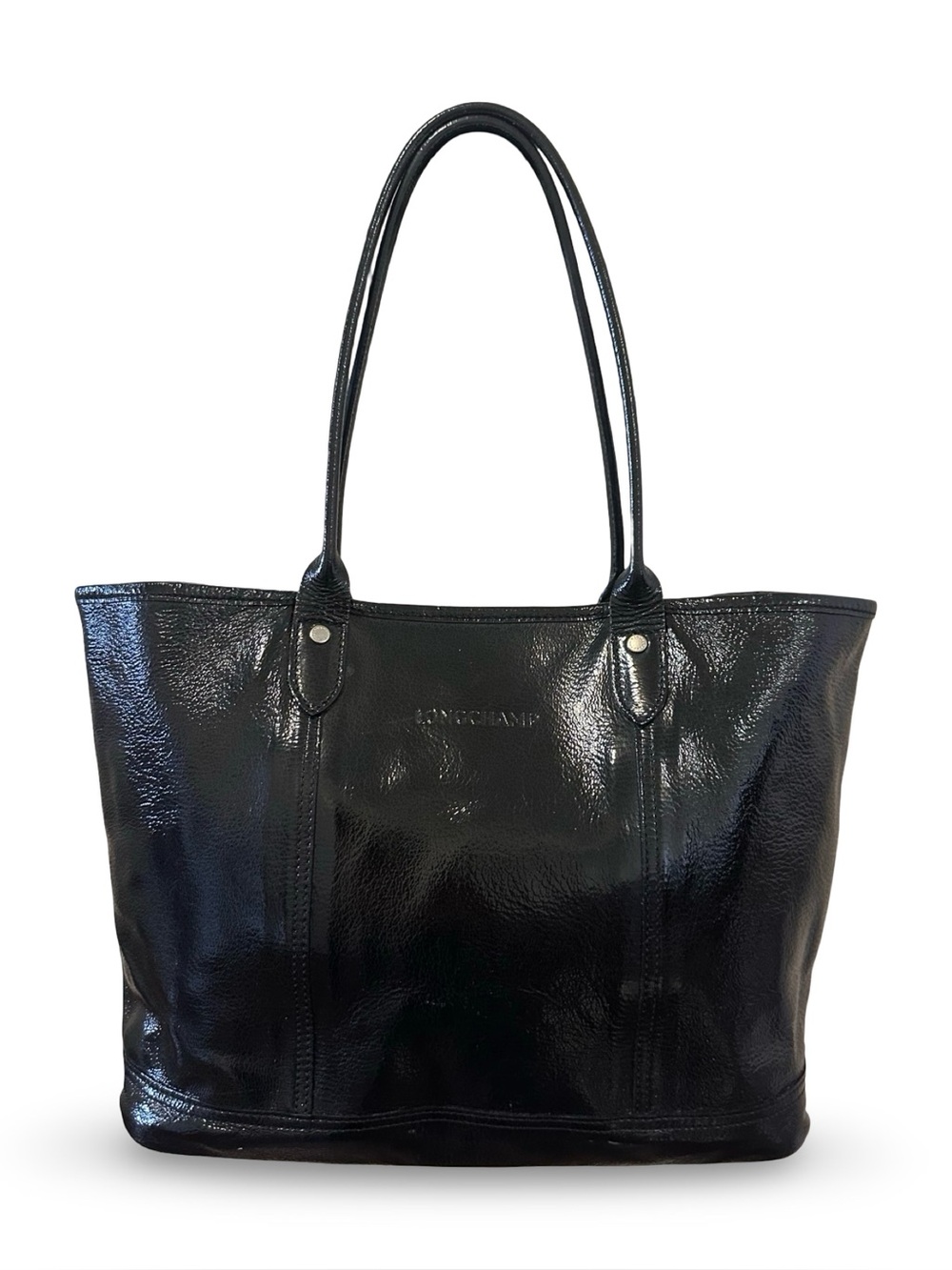 Longchamp Black Patent Leather Shoulder Tote Bag